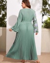 Plus Bell Sleeve Pleated Hem Belted Dress