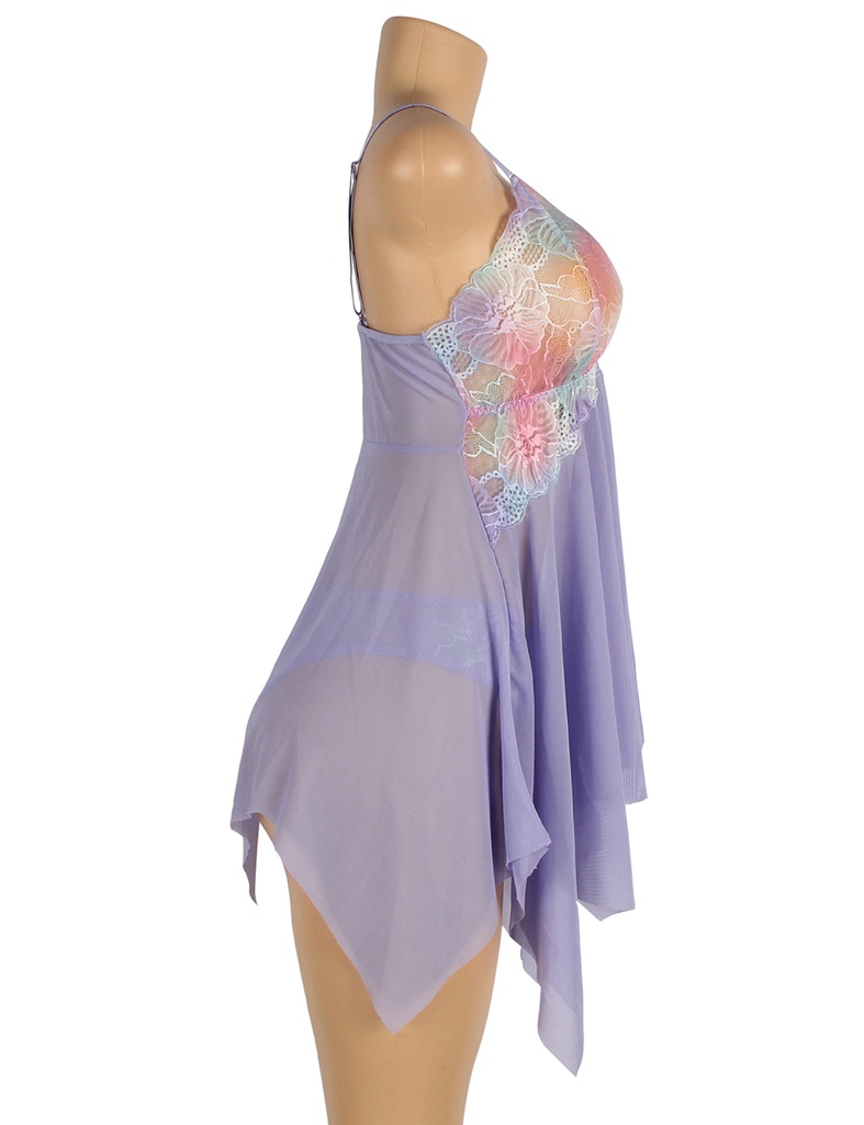 Purple Flower Decoration Loose Comfortable Split Open Babydoll