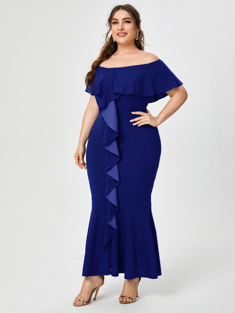 Plus Solid Off Shoulder Dress