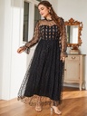 Plus Plant Embroidered Ruffle Neck Flounce Sleeve Dobby Mesh Dress