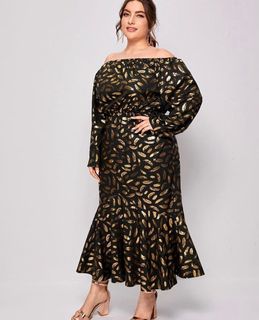 Large size feather print dress