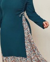 Blue Print Round Neck Long Dress