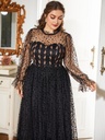 Plus Plant Embroidered Ruffle Neck Flounce Sleeve Dobby Mesh Dress