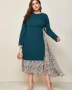 Blue Print Round Neck Long Dress